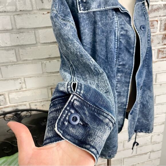Vintage 90s Y2K Forever 21 Cotton Dark Wash Button Down Cinch Waist Denim Jacket - Picture 3 of 9